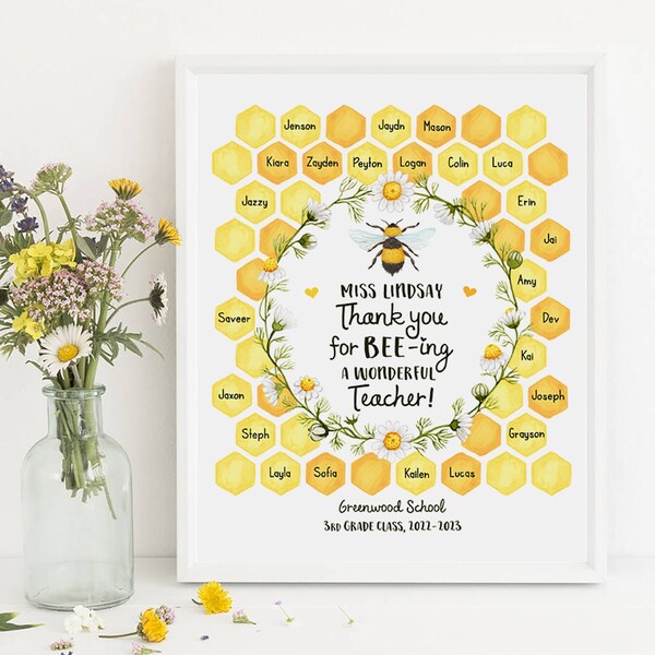 Teacher Appreciation Gifts, Personalized Teacher Gifts, Students Names Gift, Bee Teachers Gift, From Class Printable Gift, Gift for Teacher