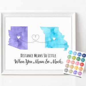 Connected States, Custom Quote Location Sign, State to State Sign, Long Distance Friendship Gift, College Going Away Gift, Printable States