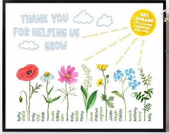 Personalized Gift From Students, Thank You for Helping Us Grow, Teachers Gift Printable, Present for Teachers, Flower Class Gift for Teacher