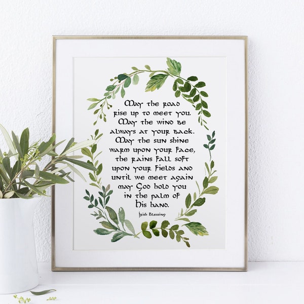 Irish Blessing Print, Greenery Decor, May the road rise to meet you, Hand Lettering, Calligraphy Gift, Wedding Printable Religious Blessing