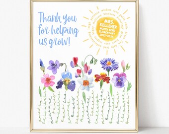 Present for Teachers, Personalized Gift From Students, Thank You for Helping Us Grow, Teachers Gift Printable, Flower Class Gift for Teacher