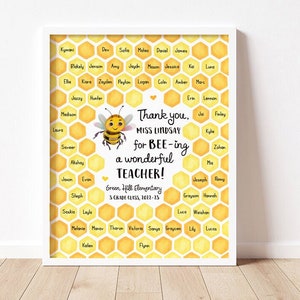 Personalized Teacher Gifts, Students Names Gift, Cute Bee Teachers Gift, Class Gift Printable, School Name, Appreciation for Teacher
