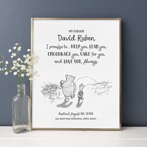 Personalized Baptism Gift for Godson, Baby Boy Christening Gift, Winnie the Pooh Decor, Vintage Style, Winnie and Piglet, Baptism Printable
