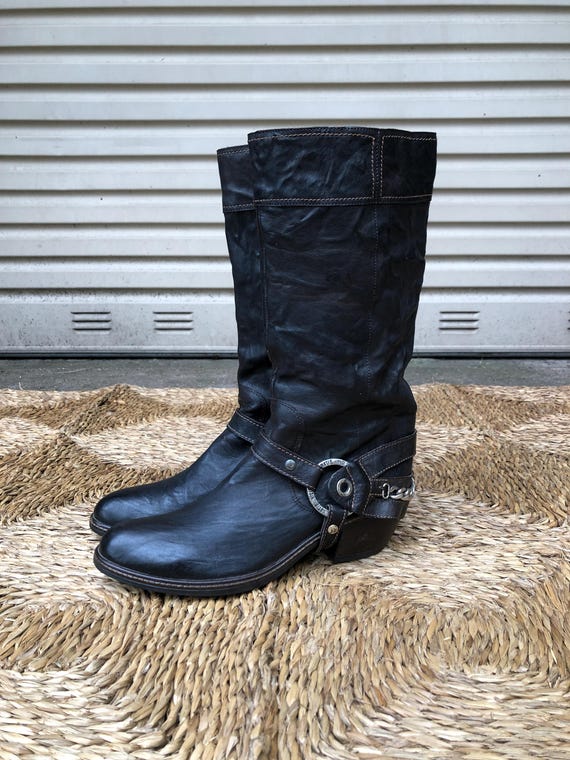Vintage 00s Vic Matié Saddle Motorcycle Dark Brown Leather Boots Y2K - EU 39