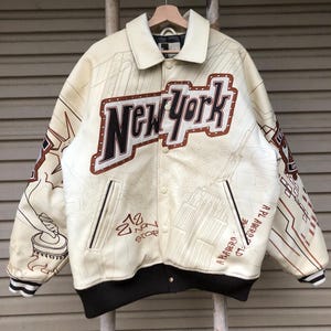 Veste universitaire en similicuir bleu brut des années 2000 (Roi des cinq arrondissements de New York, année 2000) (L)