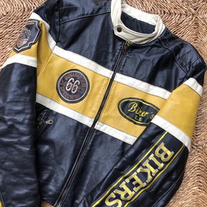 Veste en cuir moto motard Motors Club vintage des années 80 (M)