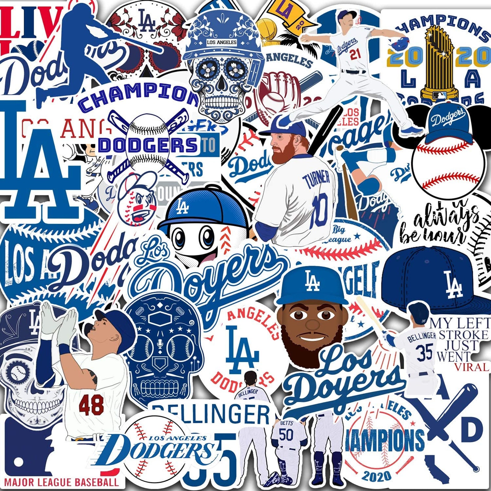 46 PCS Dodgers Stickers Fanart Los Angeles Baseball Team Etsy
