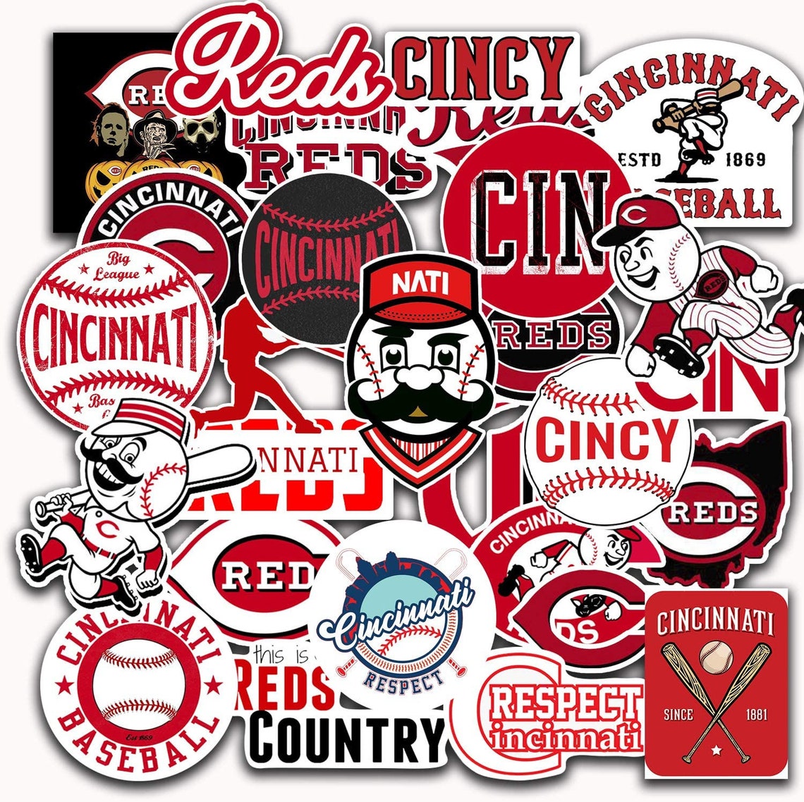 28 PCS Fanart Stickers Reds Cincinnati Baseball Team Stickers Etsy