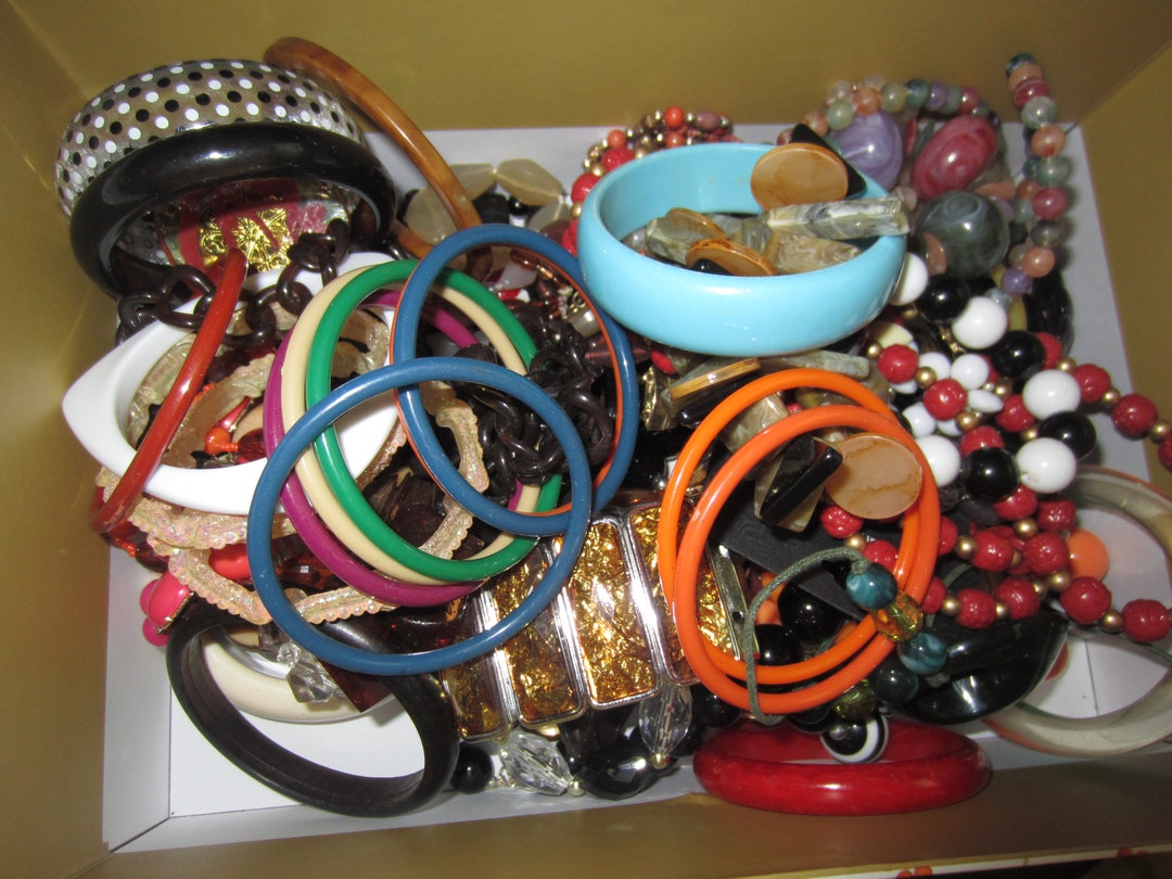 Box Lot of Vintage Plastic Jewelry Necklace Bracelet Etc Etsy