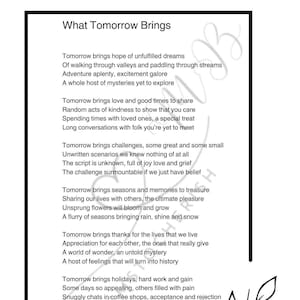 What Tomorrow Brings - Motivational Poem/Gift for Him/Gift for Her/Inspirational Words/Uplifting Poem - DIGITAL PRINT