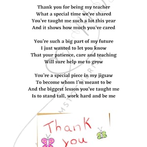 Teacher Thank You Poem: End of Year Gift (Digital Download)