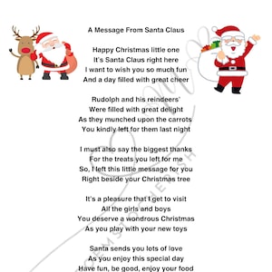 Un mensaje de Papá Noel - Poema de feliz Navidad para niños/Regalo para niño/Regalo para niña/Rudolph/Reno/Navidad/Papá Noel