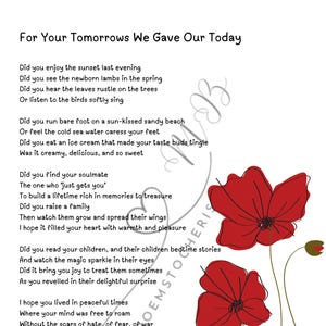 Remembrance Poem Print: Lest We Forget, Poppies (Digital Print)