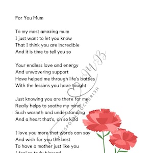 Mother&#39;s Day Poem Print: Heartfelt Gift for Mum (A4/A5 Digital Print)
