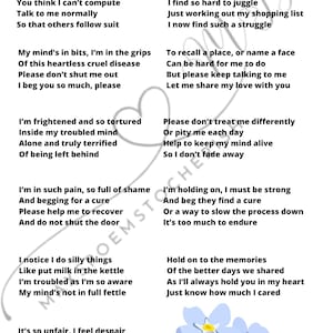 Alzheimer&#39;s/Dementia Poem - Don&#39;t Let Me Fade Away - For Alzheimer&#39;s/Dementia sufferers and their carers - Poem from the heart - A4 Print