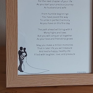 Poesia di matrimonio personalizzata/Regalo per il giorno delle nozze/Coppia felice - Un ricordo del giorno speciale - Senza cornice - Formato A5/A4 su carta fotografica lucida (200 g/m²)