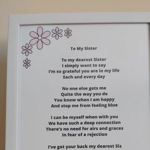 Gift For Sister - Personalised Poem/Birthday Gift For Sister/Thank You Gift/Sister Gift/Best Friend