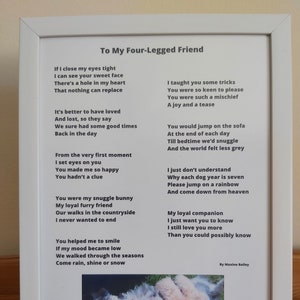 Stampa di poesia sulla perdita di un animale domestico/Poesia commemorativa per animali domestici/Regalo per la perdita di un animale domestico - Al mio amico a quattro zampe/Lutto per un animale domestico/Miglior amico dell'uomo