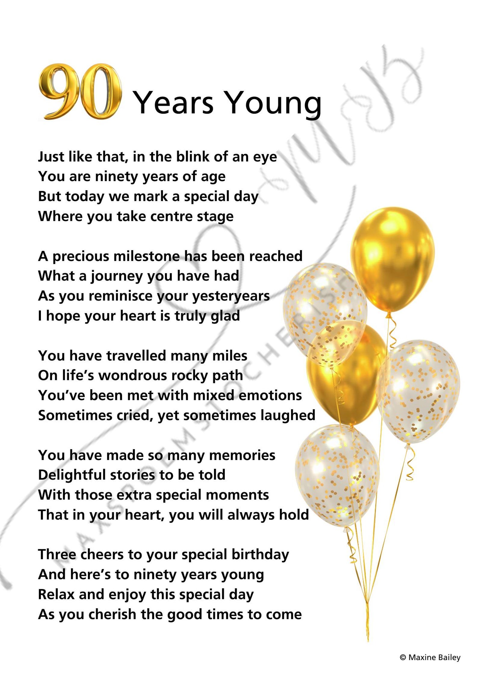 90 Years Young - 90th Birthday Poem - Celebration - Digital Download - Etsy