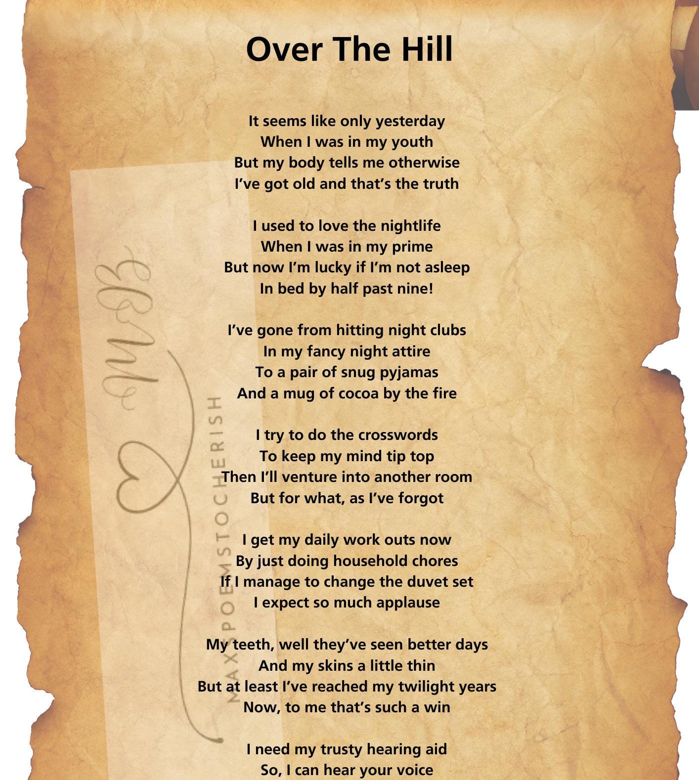 Over the Hill Poem/humorous/funny/old Age/growing Old/gift for Her/gift for Him. Printed on Gloss Photo Paper - A4 POSTAL VERSION - Etsy Hong Kong over-the-hill-poem-humorous-funny-old-age-growing-old-gift-for-her-gift-for-him-printed-on-gloss-photo-paper-a4-postal-version-etsy-hong-kong