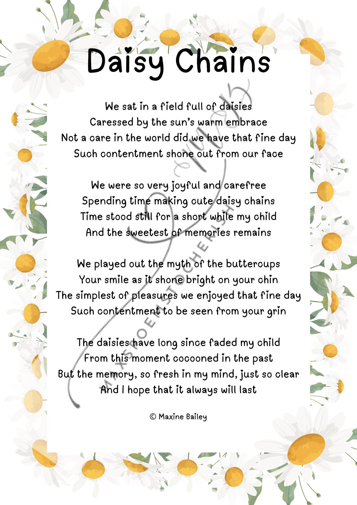 Daisy Chains Poem Print: Childhood Memories Keepsake (digital Download ...
