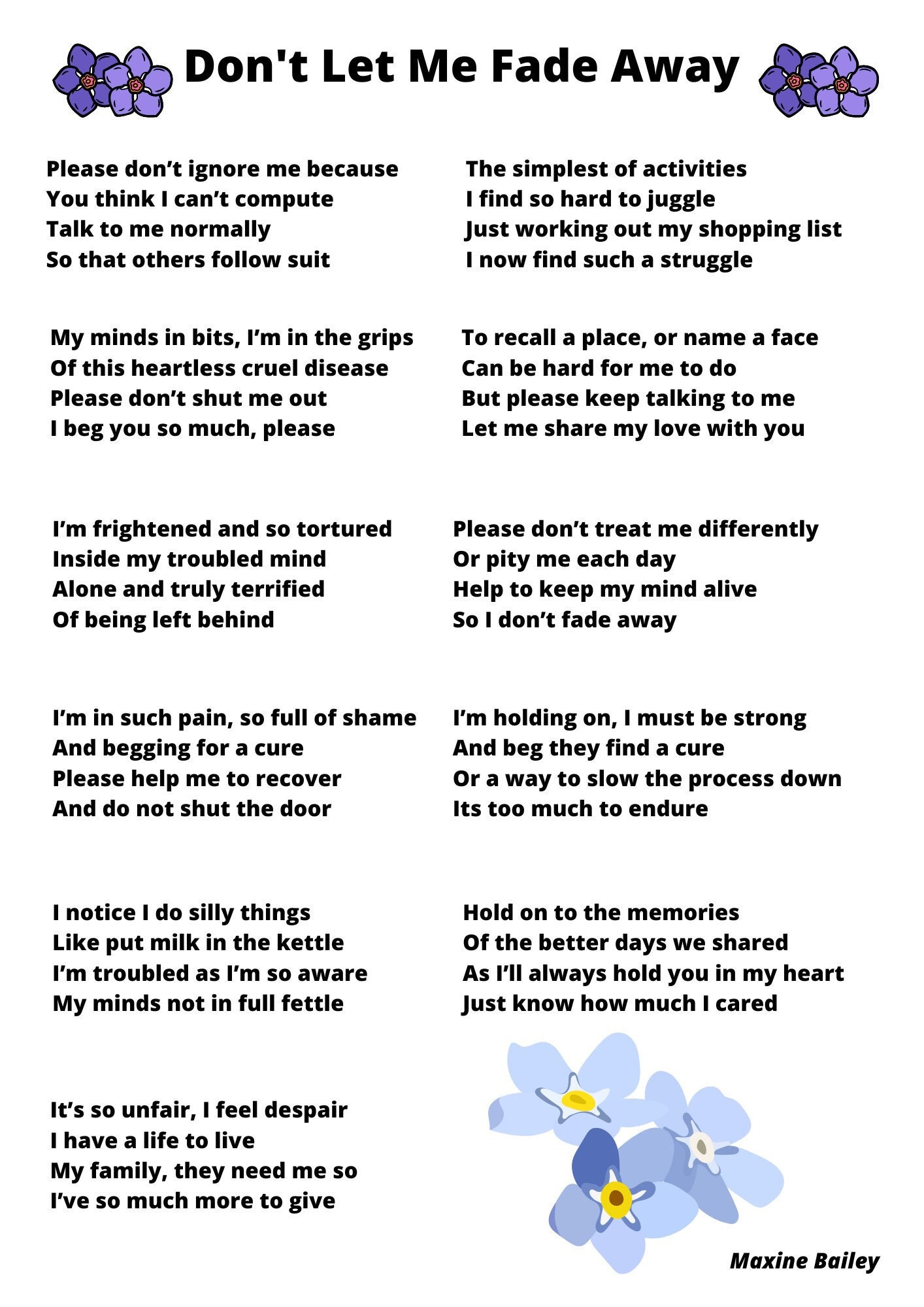 Dementia/alzheimer's Poem: Don't Let Me Fade Away Motivational Poem for ...