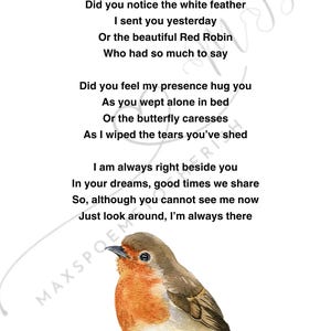 Grief Loss Poem: Robin Sympathy Gift, Comforting Words (Digital Print)