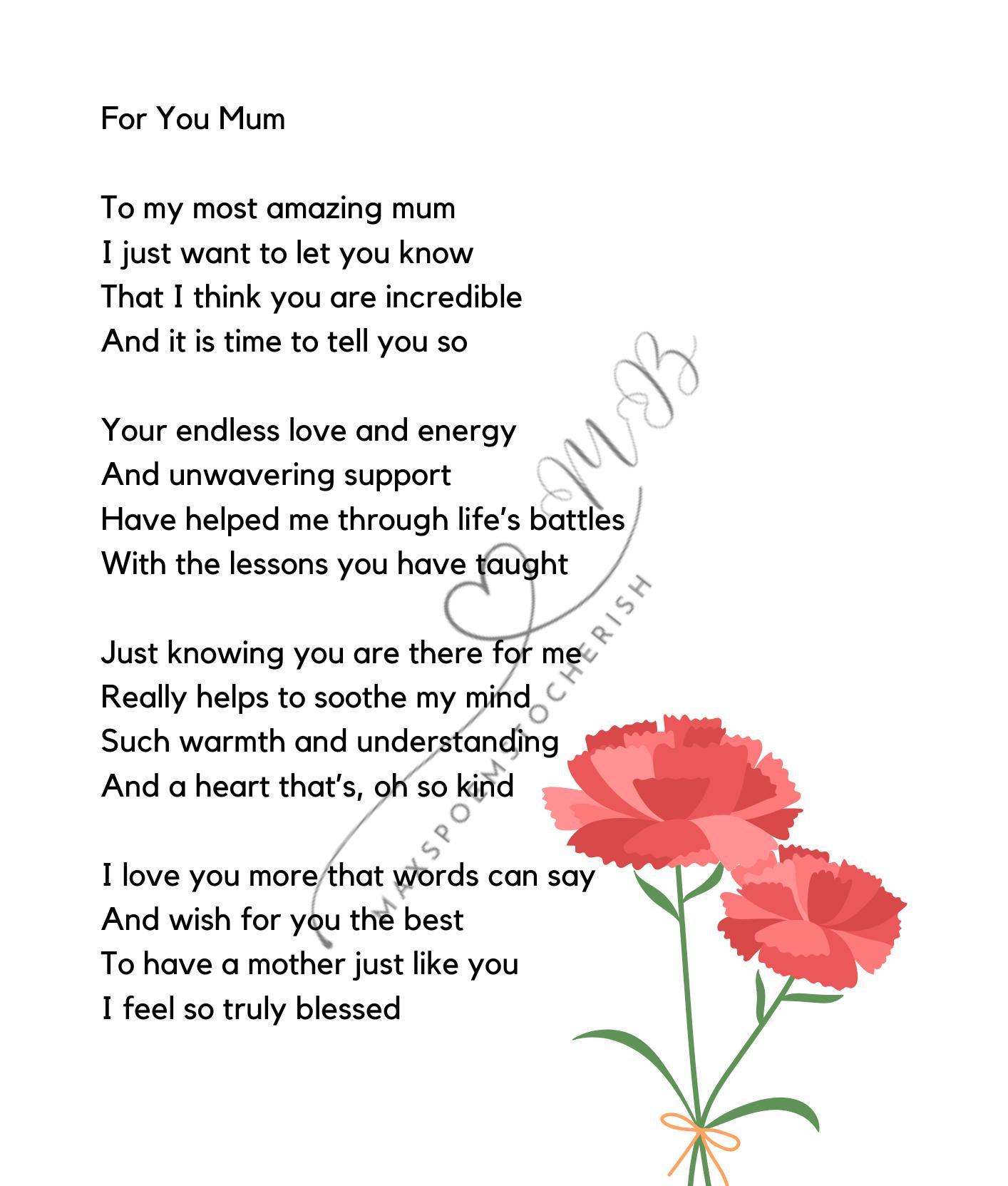 Mother's Day Poem Print: Heartfelt Gift for Mum (A4/A5 Digital