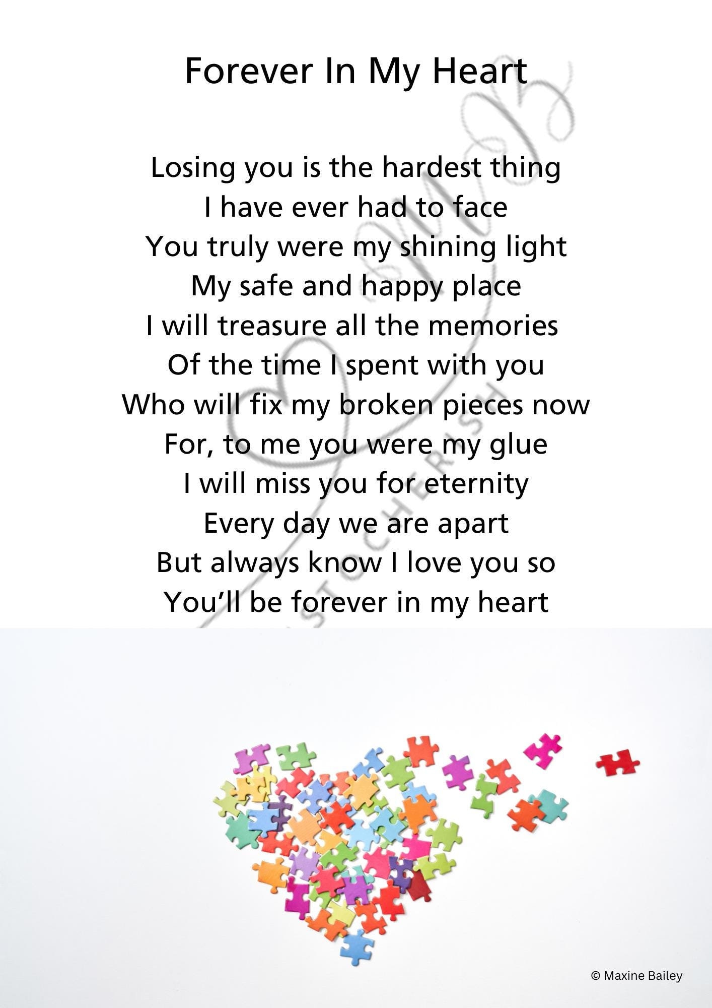Bereavement Poem: Grief Loss Remembrance Gift (Digital Download)