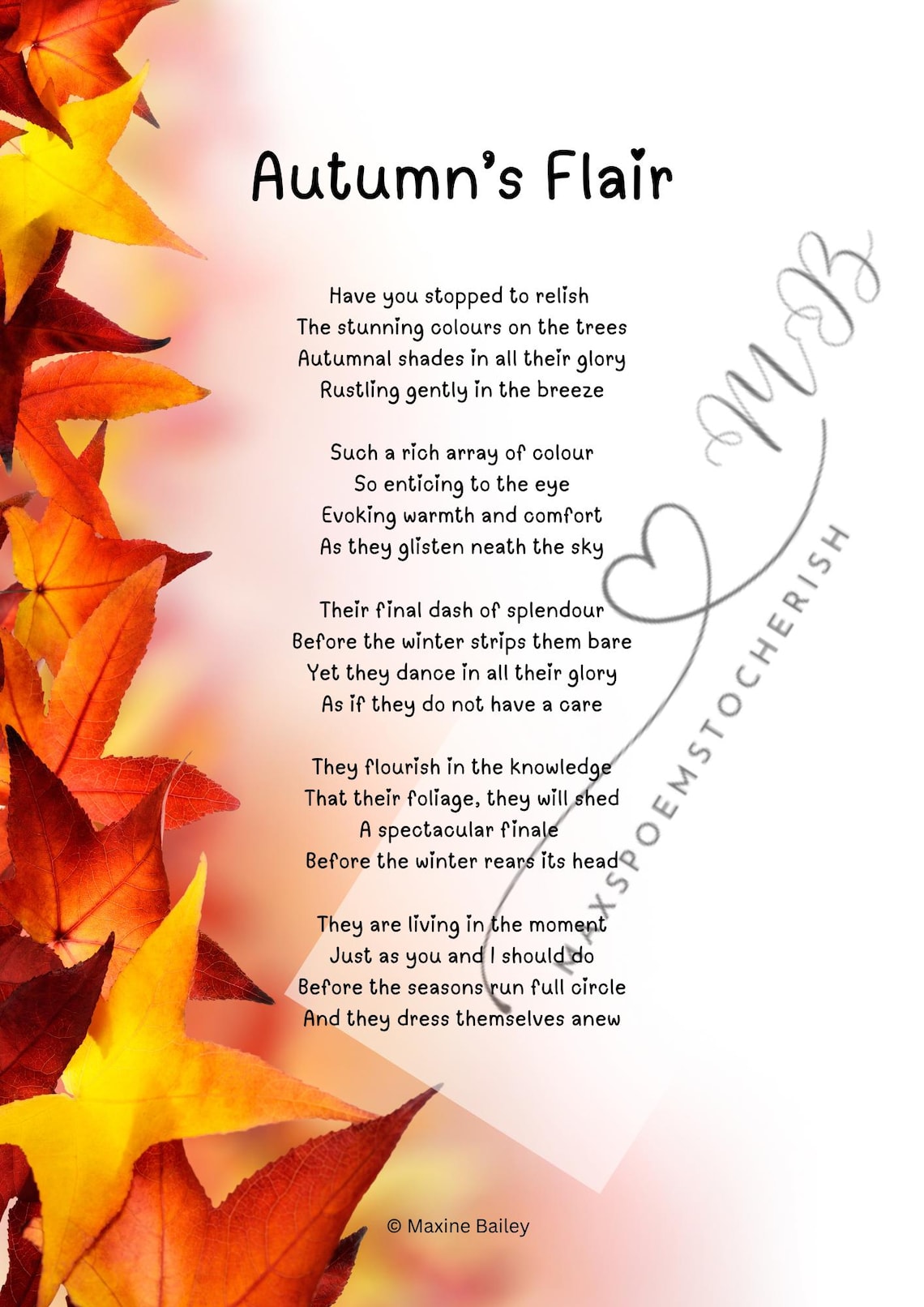 Autumnal Poem Print - Autumn's Flair - Motivating/captivating - Etsy