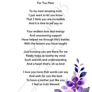 Mother&#39;s Day Poem Print: Gift for Mum (A4/A5 Digital Print)