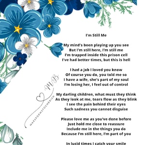 Alzheimer&#39;s/Dementia Poem - I&#39;m Still Me - A4 Digital Print to download