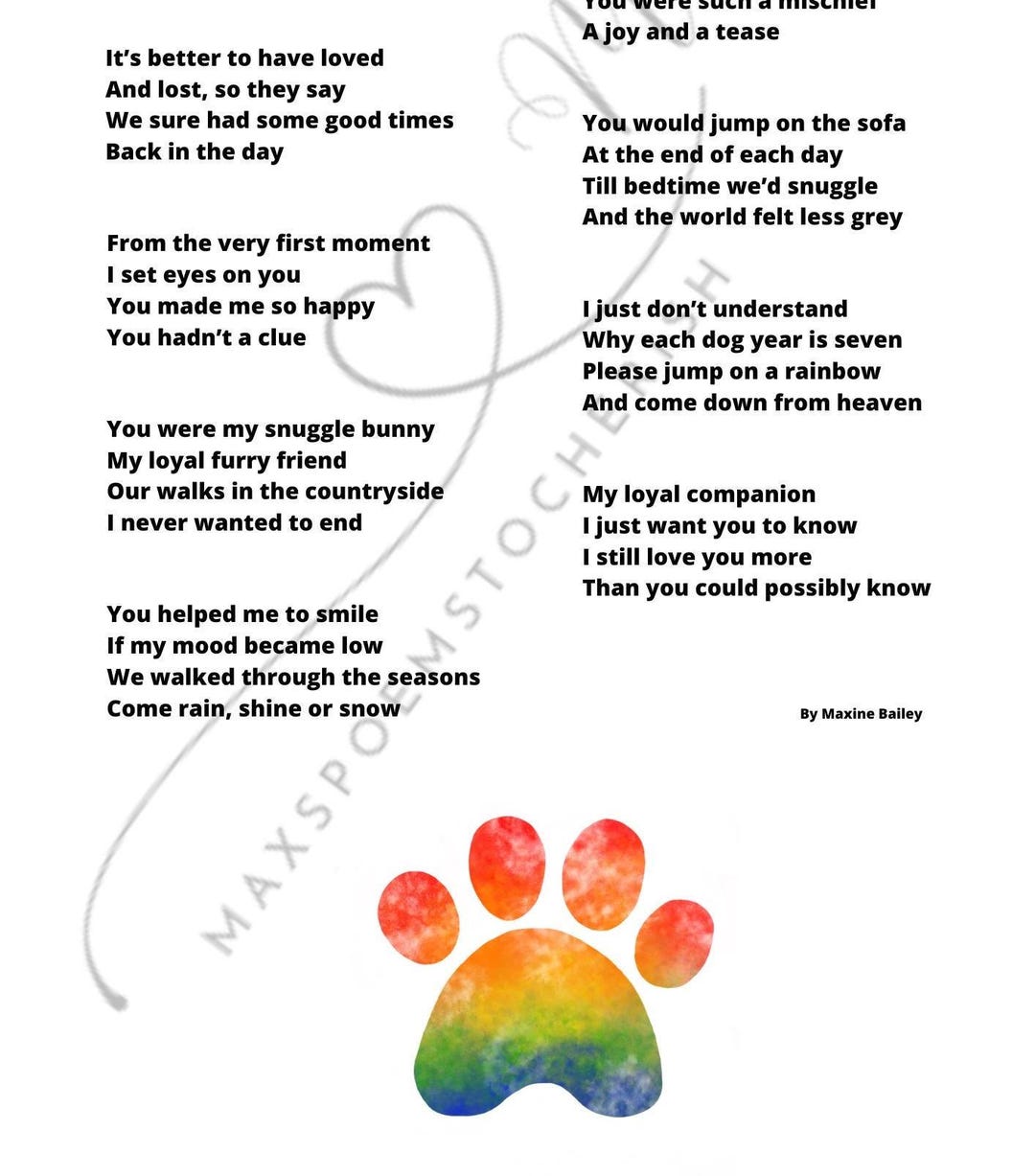 Pet Loss Poem: Rainbow Bridge, Fur Baby Memorial (digital Download