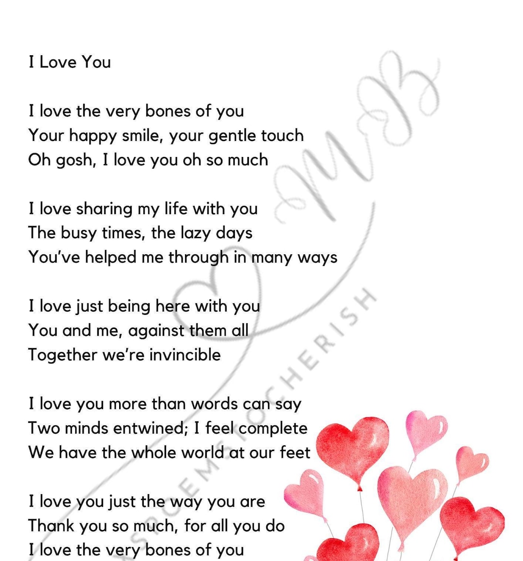 I Love You Poem/a4/a5 Print - Valentines/special Occasion/i Love You ...