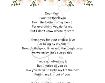 Sentimental Poem for Mum - Mother's Day Gift (Digital Download)