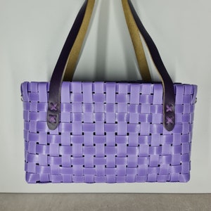 Lilac ręcznie tkana torba typu tote, torba na zakupy, torba koszykowa, ręcznie tkana torba typu crossbody, torba tkana, torba na ramię z recyklingowanego plastiku, torba plażowa typu tote fioletowy