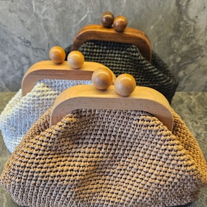 Beige Handgemachte Raffia Tasche, Abend Häkeln Beutel Tasche, Gestrickte Clutch Handtasche, Raffia Clutch, Raffia Handtasche, Häkeln Raffia Handtasche, Hochzeit
