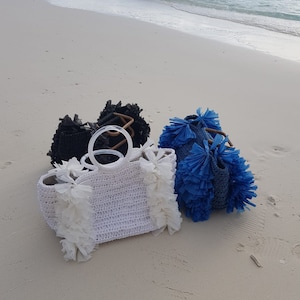 Raffia Top Handle Bag, Straw Beach Tote Bag,Raffia Summer Handbag,Handmade Crochet Tote Bag, Tassel Raffia Handbag, Raffia Tote Bag