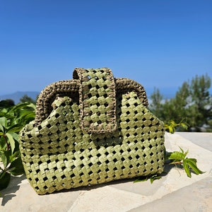 Green Rattan Raffia Woven Handbag,Raffia Pouch Bag,Knitted Raffia Handbag,Crochet Handbag,Summer Raffia Handbag,Raffia Clutch Wedding Party