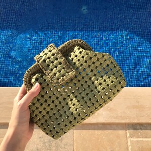 Green Rattan Raffia Woven Handbag,Raffia Pouch Bag,Crochet Raffia Handbag,Knitted RaffiaHandbag,Summer Raffia Handbag,Handmade Raffia Clutch