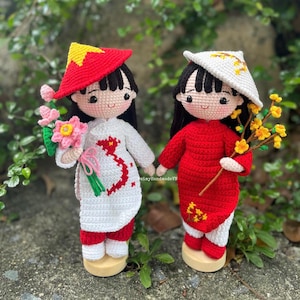 PATTERN 2 in 1 - Vietnamese Traditional Ao Dai Doll Crochet Pattern size 25cm, Non La, Vietnamese Girl Doll, Amigurumi Doll Pattern