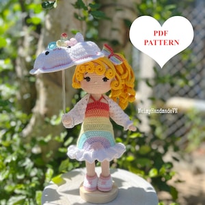 Ellie Crochet Doll Pattern, Rainbow Unicorn Doll, Amigurumi Doll Pattern, PDF English Tutorial, Doll Umbrella