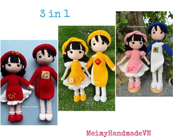 Vienamese Ao Dai Girl & Boy Doll Crochet Pattern, Vietnamese Traditional Doll, Innovative Ao Dai, Modernized Ao Dai, Amigurumi Doll Pattern