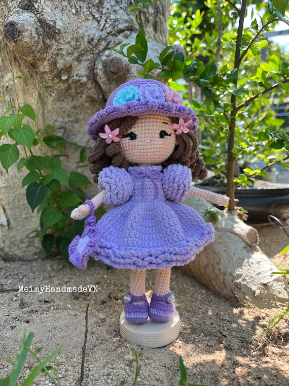Cute Doll Crochet Rag Doll Purple Hair Bundle Sisters Dolls