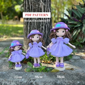 Conjunto de 3 muñecas Sisters, patrón de muñeca de crochet, muñeca Hortensia, patrón de muñeca amigurumi, tutorial en PDF en inglés