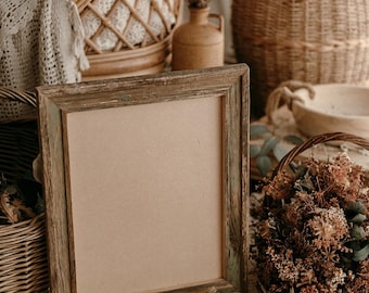 Cadre photo rustique en vieux bois couleur sauge taille 10 x 13