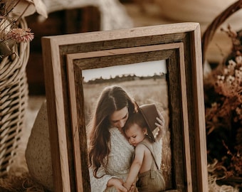 Cadre photo en bois dur recyclé fait main 5 x 7 pouces : décoration de ferme rustique