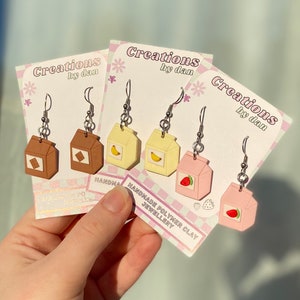Milkshake Carton Earrings | Hypoallergenic Stainless Steel Flavoured Milk Hook Earrings | Strawberry, Chocolate, and Banana Milk Earrings