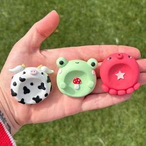 Octopus, Frog, and Cow Polymer Clay Worry Stone | Red Kawaii Anxiety Buddy (Pocket Hug)