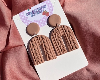 Knitted Earrings | Brown Knitted Polymer Clay Earrings | Arch Earrings | Autumnal Earrings